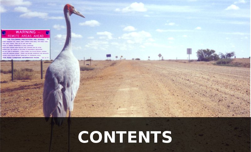 Brolga on the Birdsville Track Contents Page FI black